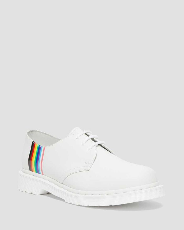 Dr Martens Mens 1461 For Pride Smooth Leather Oxfords White - 48061EZNQ